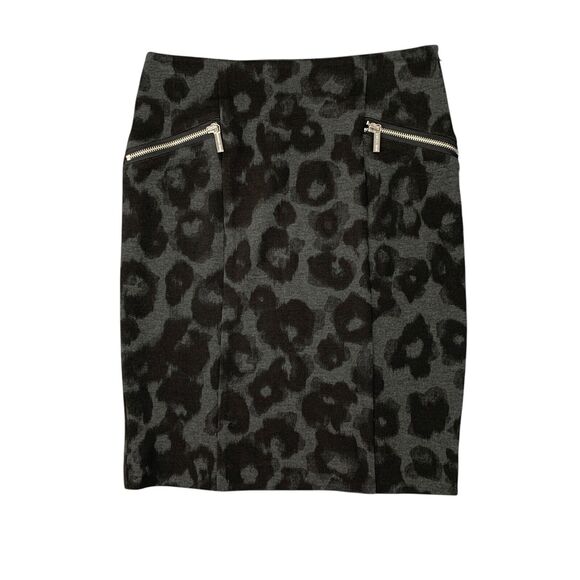 Michael Kors Skirt Women 2P Petite Gray Black Leopard Side Zip Pockets Lined - Picture 1 of 11
